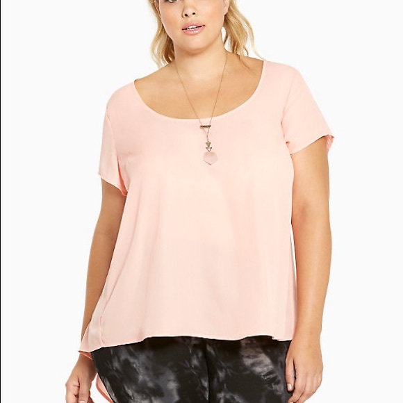 torrid Tops - Torrid Georgette Hi-Lo Inset Top Apricot Pink